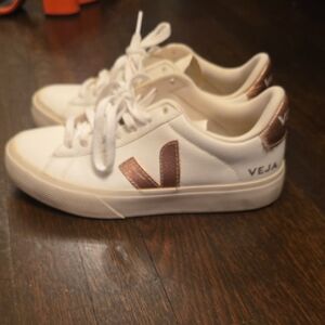 Veja White and Copper Sneakers